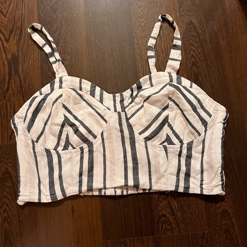 Striped Bustier Crop Top - Black & Cream